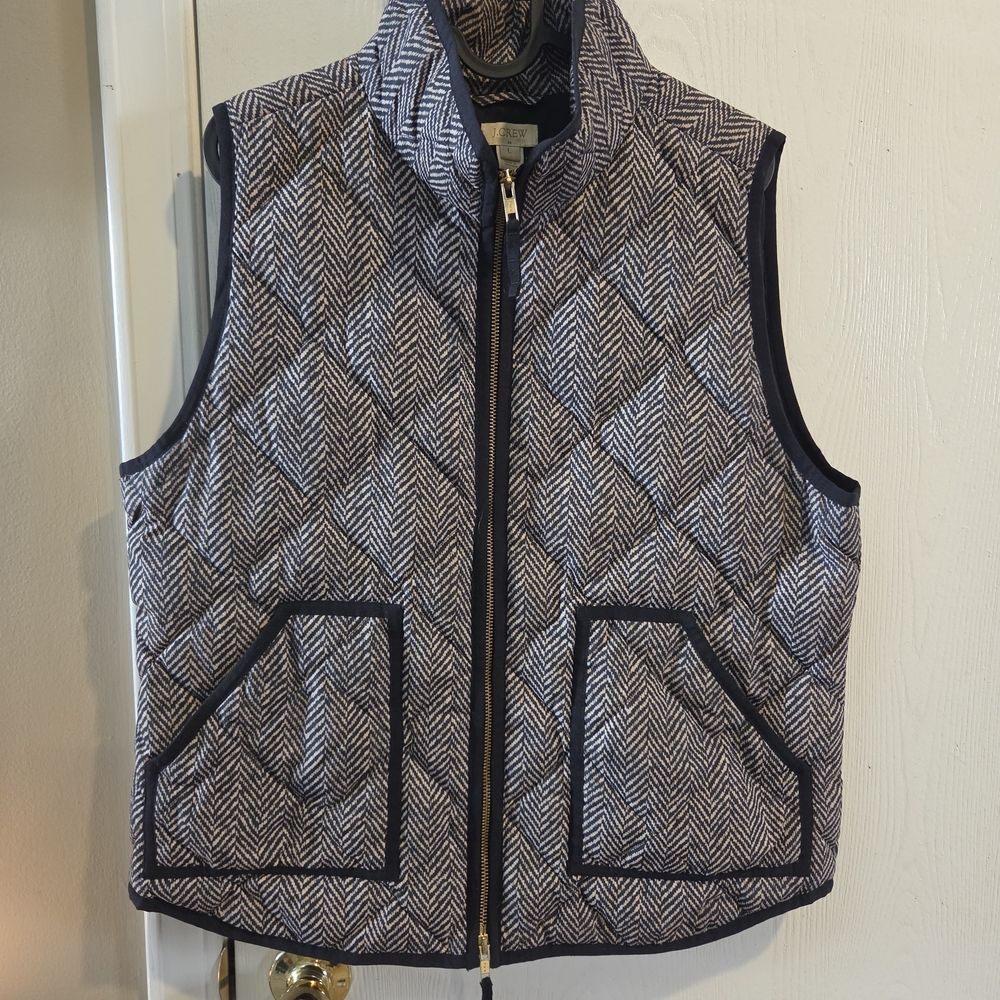 J. Crew Navy and White Quilted Herringbone Vest